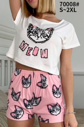 No Brand 70008 white-pink (лето) пижама женские