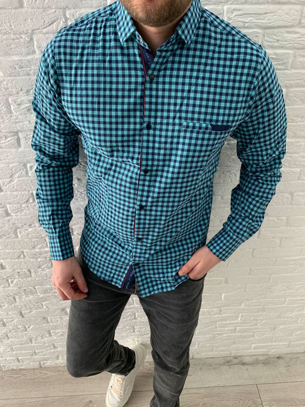 No Brand S990 blue (деми) рубашка мужские