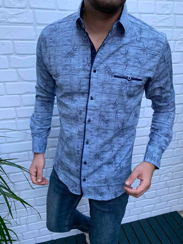 No Brand R503 blue (деми) рубашка мужские