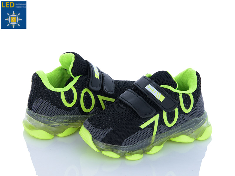 Fzd LC019-1 black-green LED (демі) кросівки дитячі