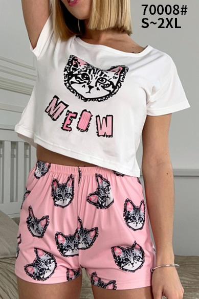 No Brand 70008 white-pink (літо) піжама жіночі
