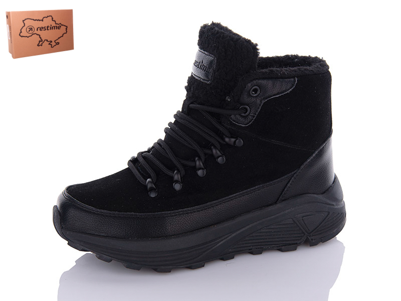 Restime TWZ23265 black (зима) ботинки женские