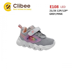 Clibee Apa-E108LED grey-pink (деми) кроссовки детские