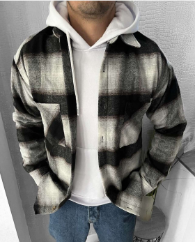 No Brand 33272 black-grey (зима) рубашка мужские
