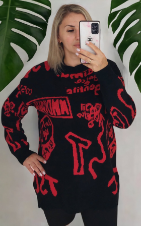 No Brand 26295 black-red (зима) свитер женские